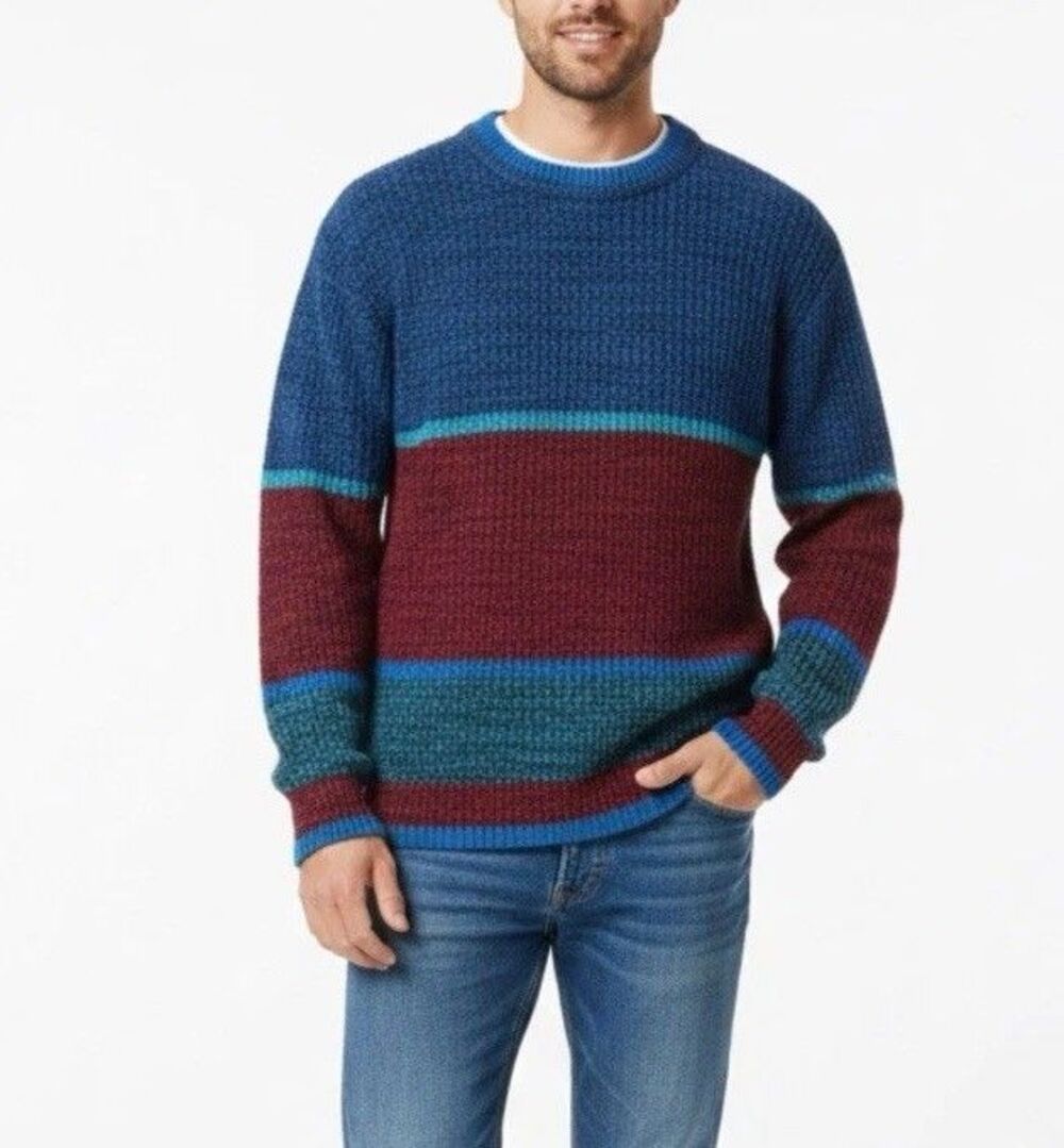 Graphix Men's Blue Burgundy Marled Crewneck VTG 80s Color-Block Sweater Size M